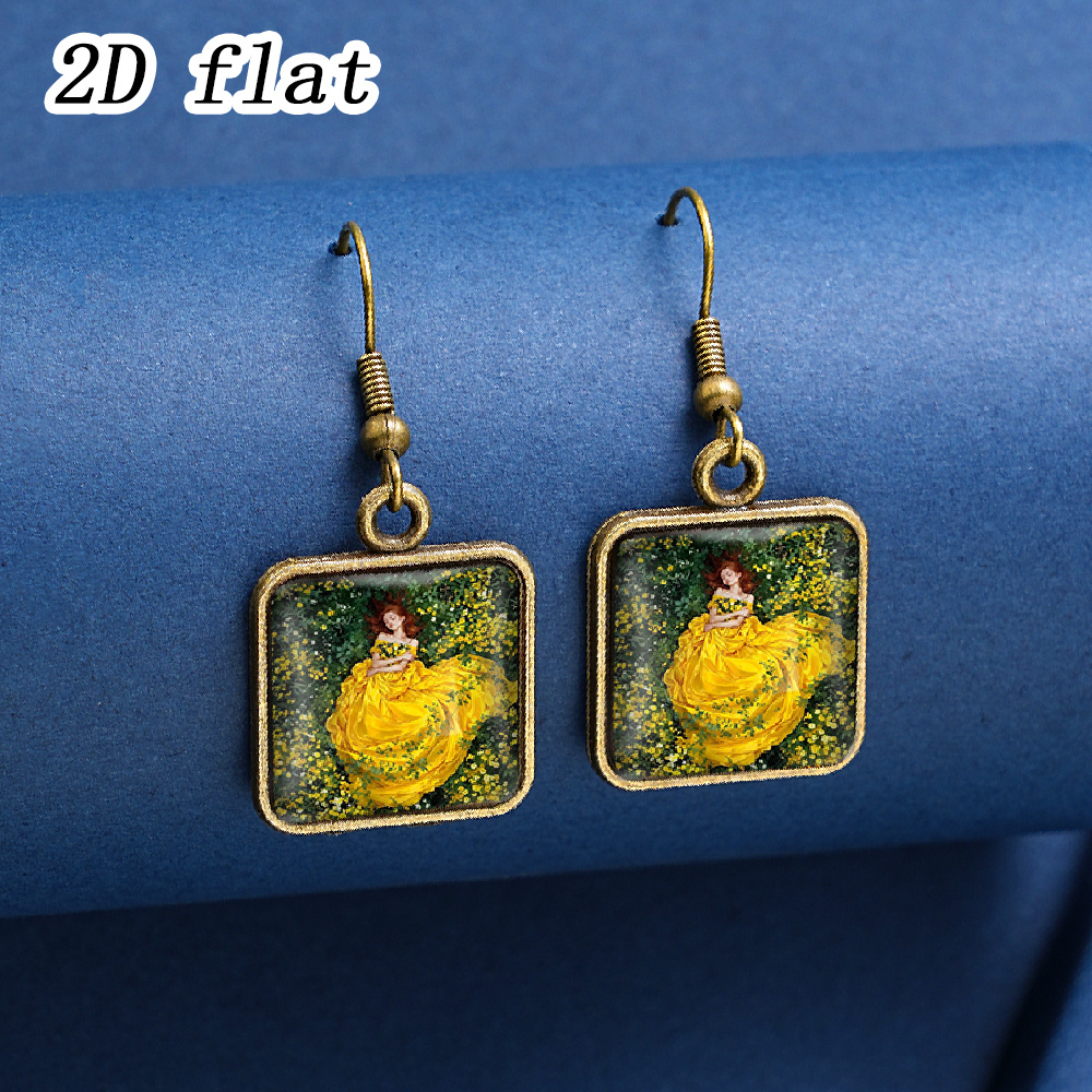Yellow Gown Surrounded by Forest Blooms Earrings, Unique Design
